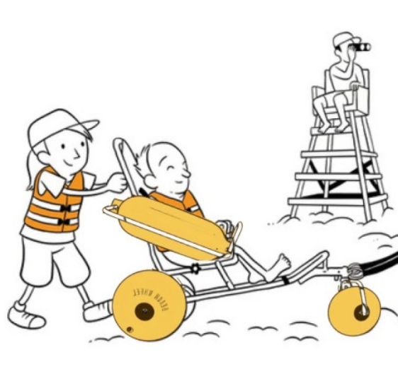 All-terrain beach wheelchair on sand
