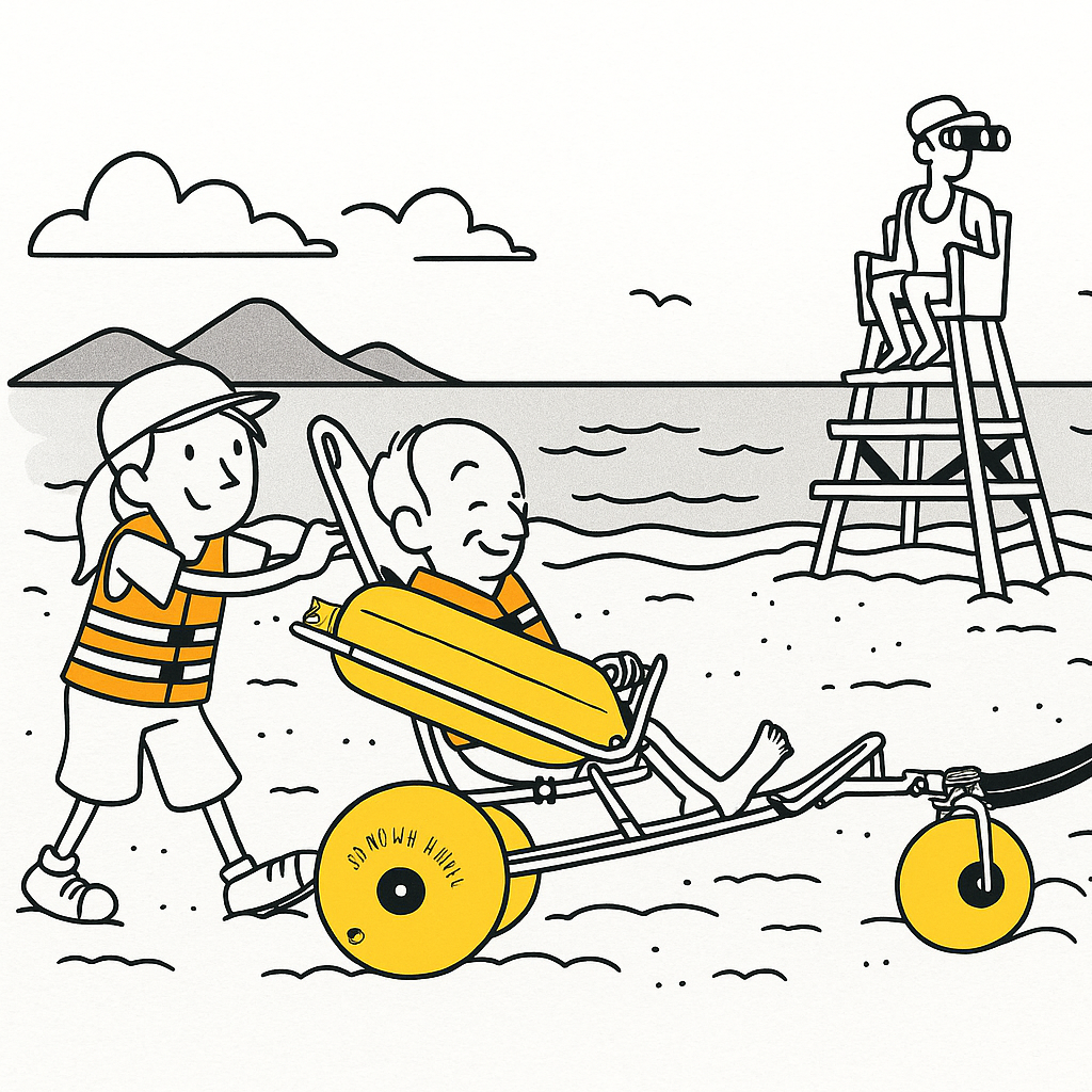 All-terrain beach wheelchair on sand